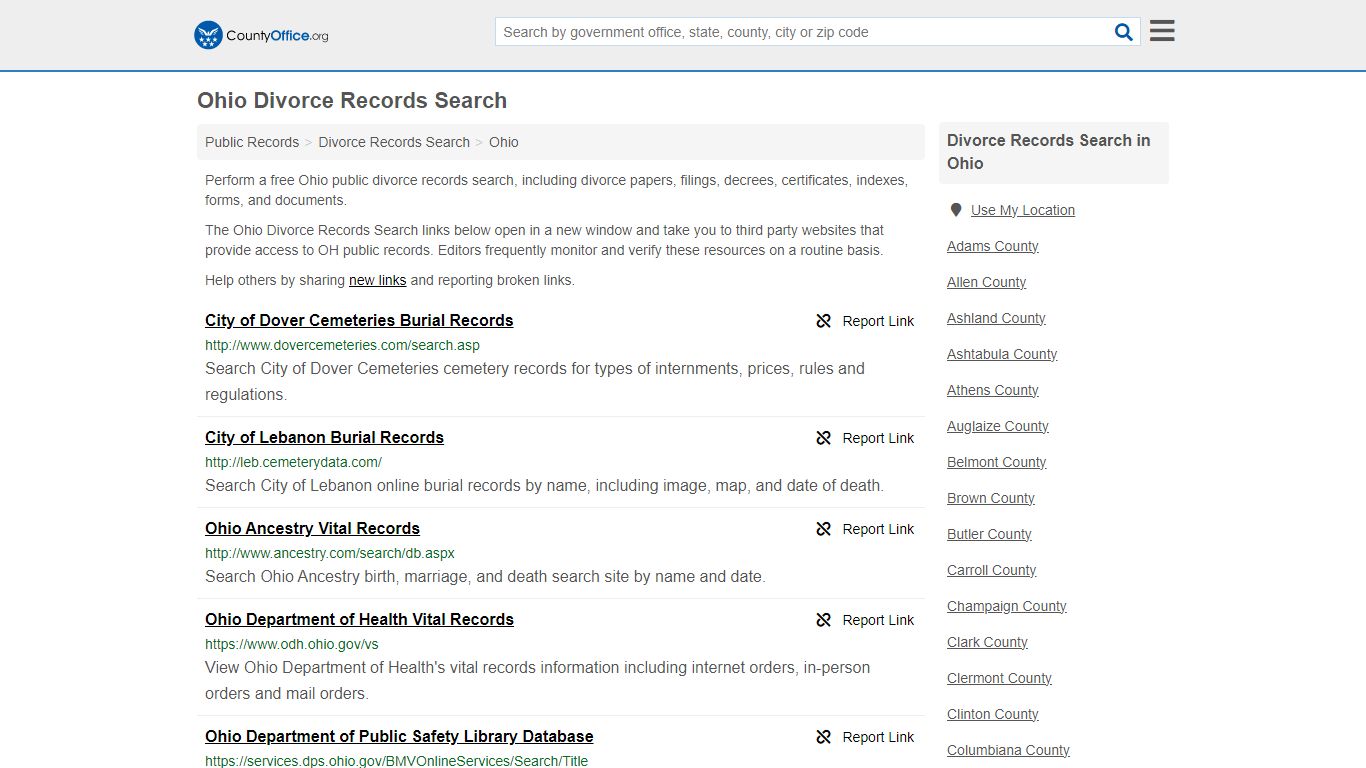 Divorce Records Search - Ohio (Divorce Certificates & Decrees)
